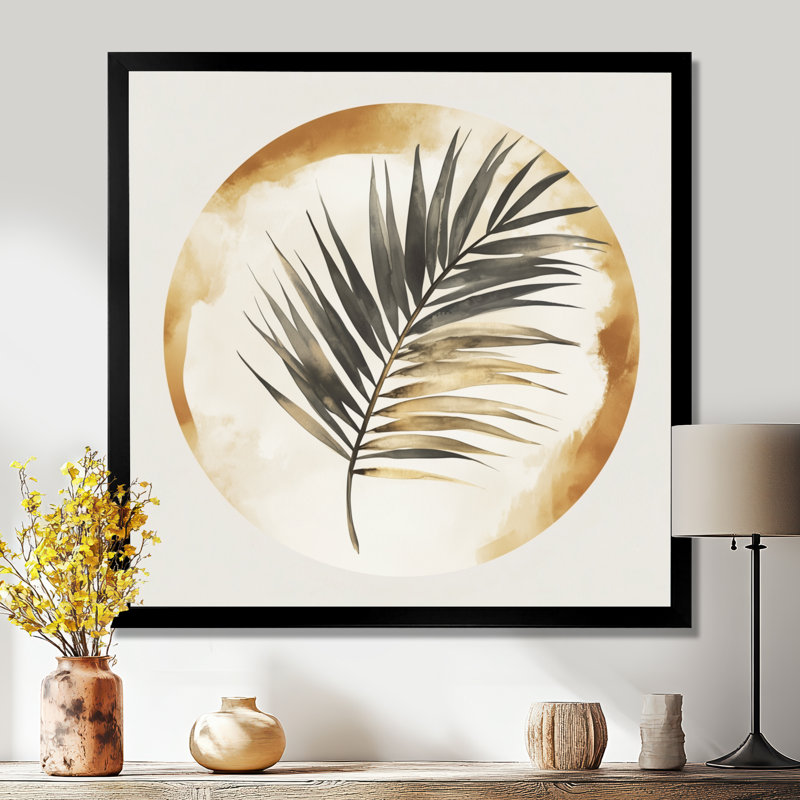Palmier dans un cercle paisible III - Tableau tropical moderne encadré, 30" H x 30" W, Cadre naturel