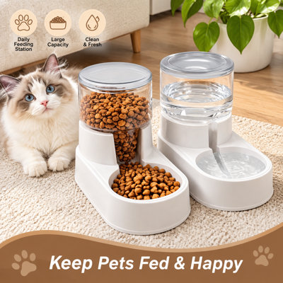 Distributeur automatique de nourriture et d'eau pour animaux de compagnie, station de distribution par gravité pour chats et chiens de petite et moyenne taille, non électrique, 1 gallon chacun