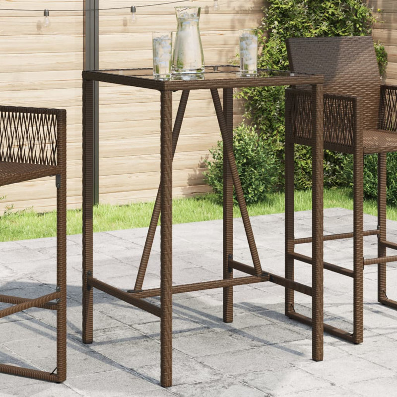 Penelopia Square Glass Outdoor Bar Table - 70 cm W 70 cm D, Brown
