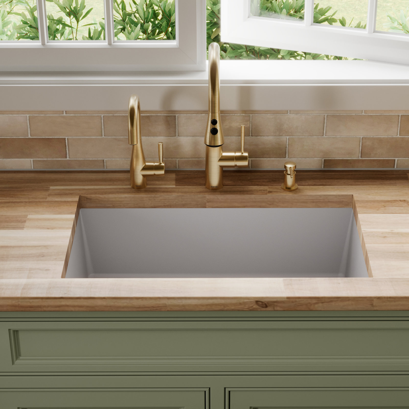 32" Undermount Quartz Composite Sink, Gray