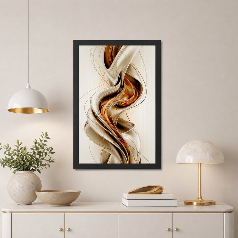 Toile murale abstraite à tourbillons métalliques tourbillonnants bronze et crème, H 18 po x l 12 po