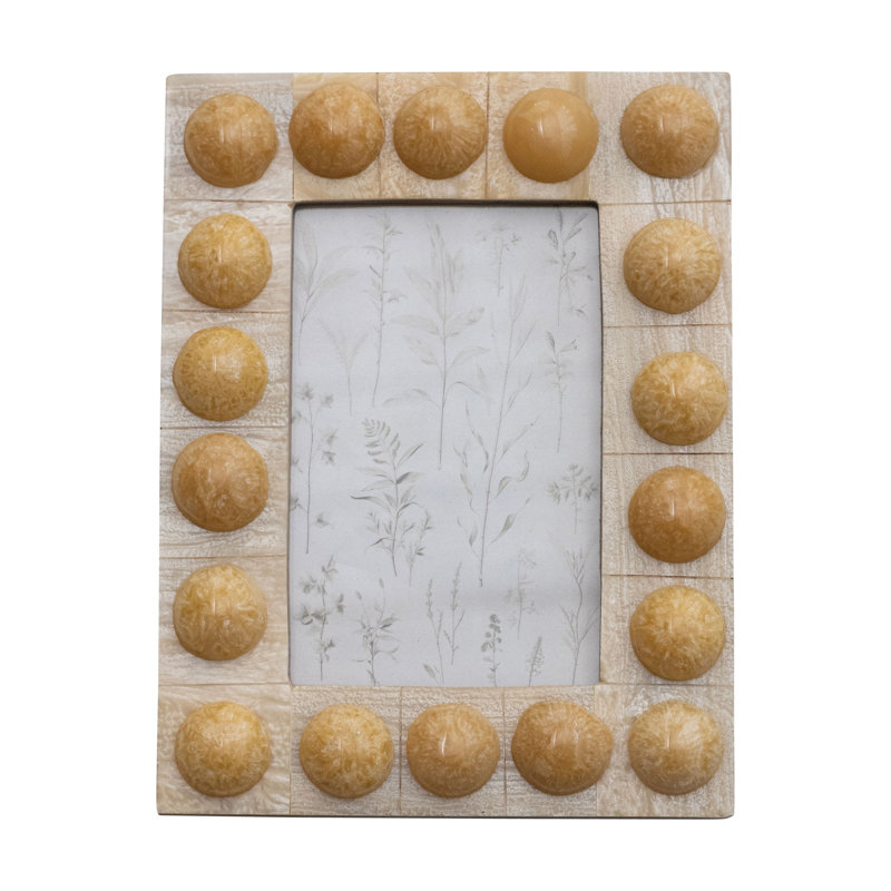 Handmade Marbled Resin Bobbin Photo Frame, Yellow, 4" W x 6" H Cream