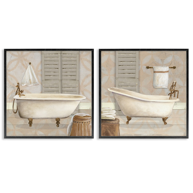 Ensemble de giclée encadrée 2 pièces Relaxing Neutral Bath, design par Carol Robinson, H 12 po x l 24 po