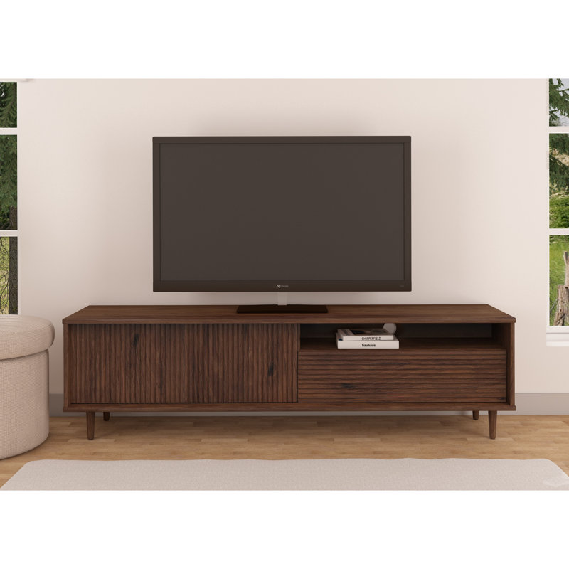 Boblitt Unfinished TV Stand for TVs up to 65", Dark Brown Wood