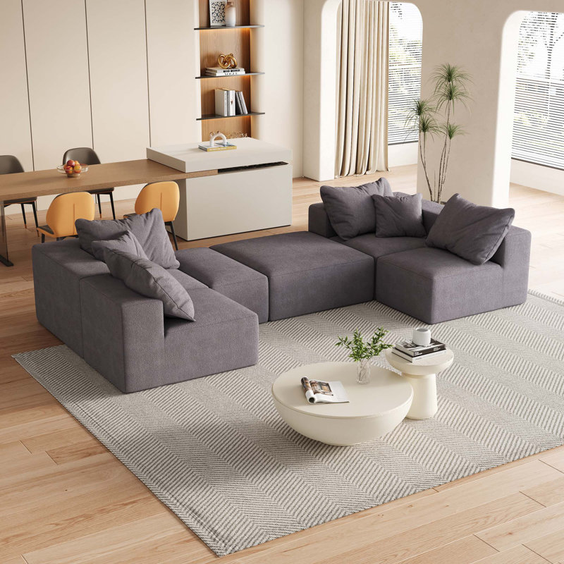 Ensemble de canapé modulaire en forme de L Boneless de 132 po avec 6 coussins, Gris chenille