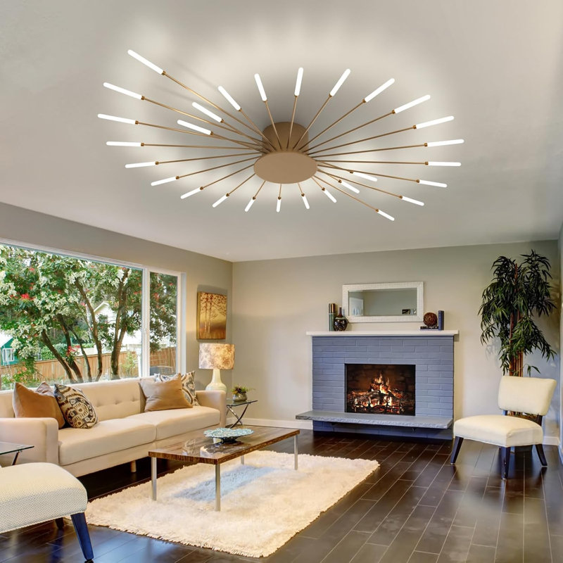 Aiddan Ceiling Light Modern LED Ceiling Lamps, Flower Shape Ceiling Lights, Flush Mount Chandelier, Metal Acrylic Ceiling Lamps (Gold,28 Heads)