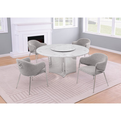 Ensemble de salle à manger en marbre blanc avec chaises Lazy Susan et Boucle