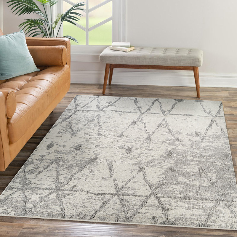 Tapis en polypropylène ivoire / gris Sutton, Rectangle de 10 pi x 14 pi