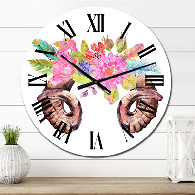 Motif floral rose - Horloge murale traditionnelle