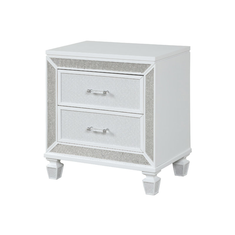 Spacieuse table de chevet 2 en blanc pour une chambre à coucher élégante