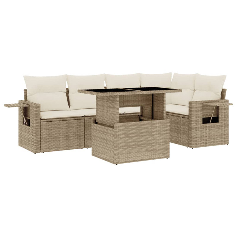 Ensemble de canapé de jardin en rotin PE beige, acier thermolaqué Vidaxl, verre trempé