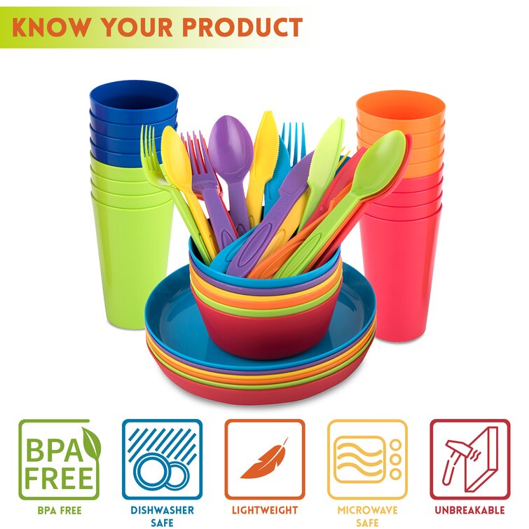 Vaisselle en plastique réutilisable sans BPA, ensemble de 12 pièces, 4  tasses, 4 bols et 4 assiettes, convient aux tout-petits, enfants -  AliExpress