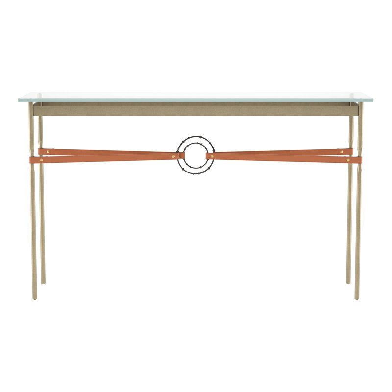 Equus 54" W Glass Top Console Table, Soft Gold, Oil Rubbed Bronze, British Brown Leather
