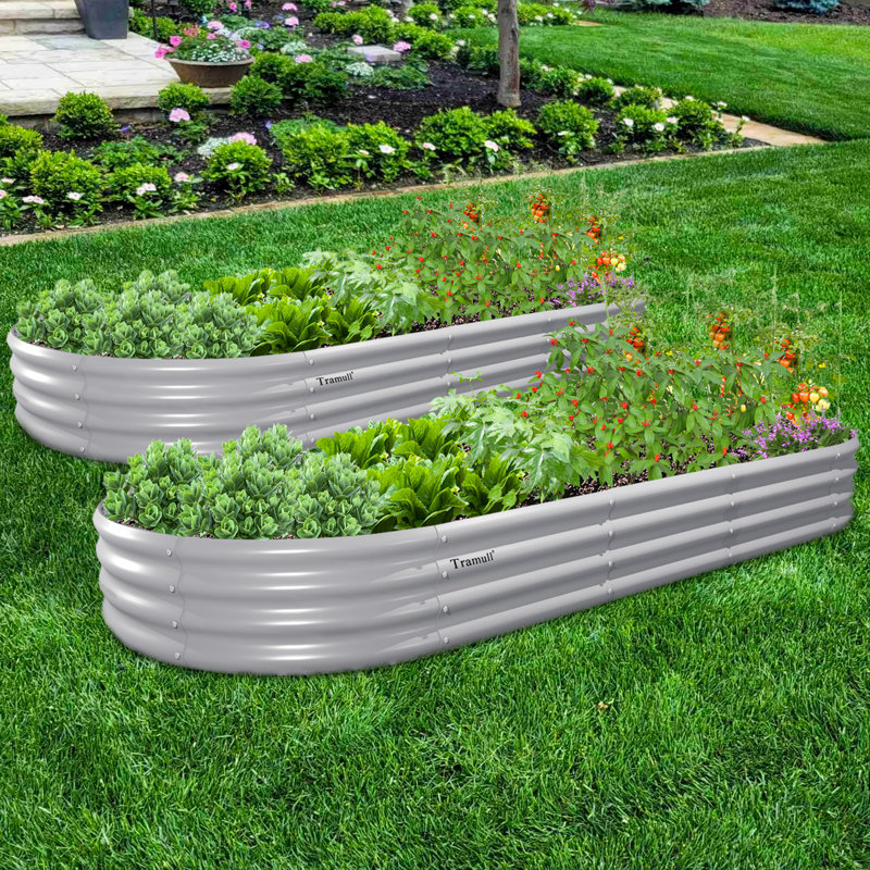 Ensemble de 2 jardin surélevé, ensemble de jardin surélevé galvanisé - grande boîte à fleurs en métal avec design ovale pour plantes d'extérieur