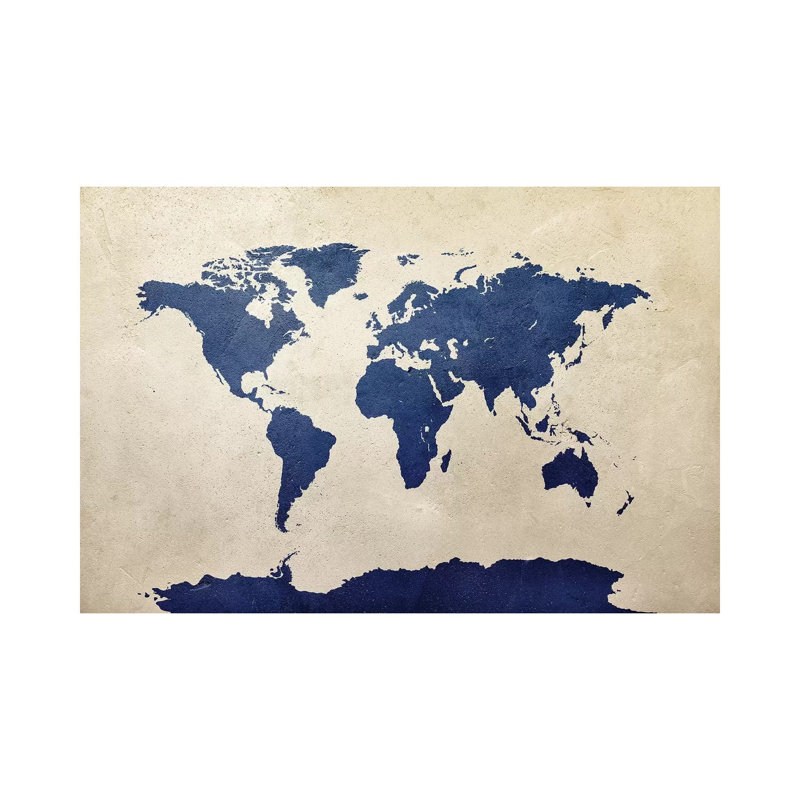 World Map Navy by Michael Tompsett - Wrapped Canvas Gallery-Wrapped Canvas Giclée, 152.5 cm H x 101.5 cm W