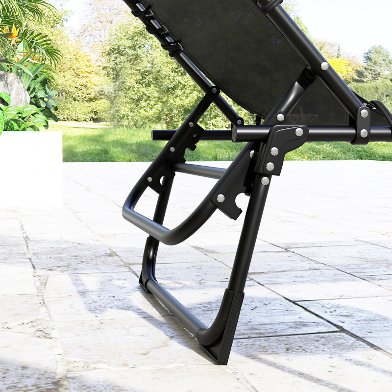 Folding Chaise Lounge Chair Set of 2, Patio Sun Tanning Chair, Outdoor Chaise Lounger with 4-Position Reclining Back, Breathable Mesh Seat for Beach, Poolside, Black