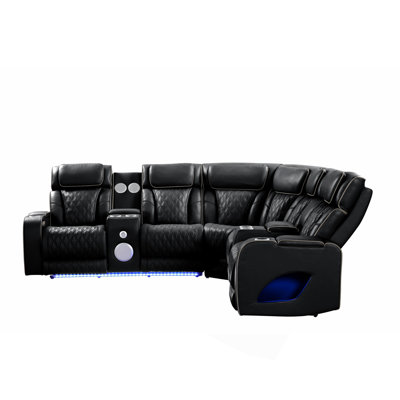 Modern Style power recliner sectional with Bluetooth speaker and LED made with wood & metal, Massage Function Included -Black