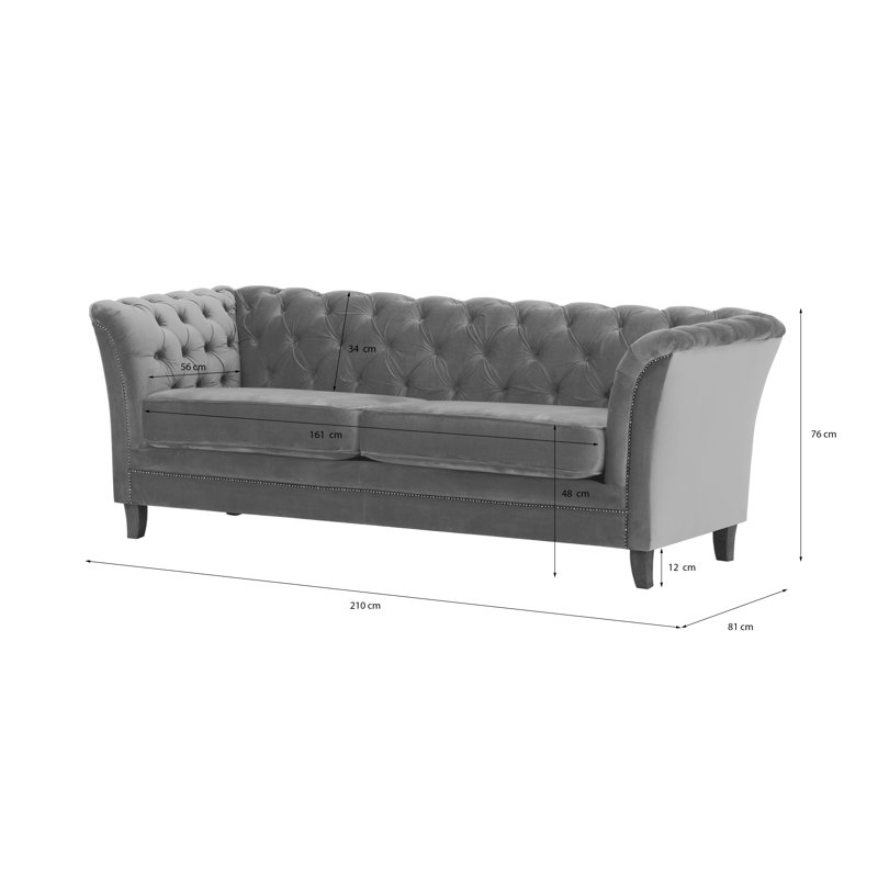 Roxy 3 Seater Chesterfield Sofa, Dark Oak, Pink