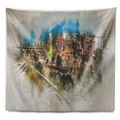 Tapisserie aquarelle de paysage urbain de Villajoyosa