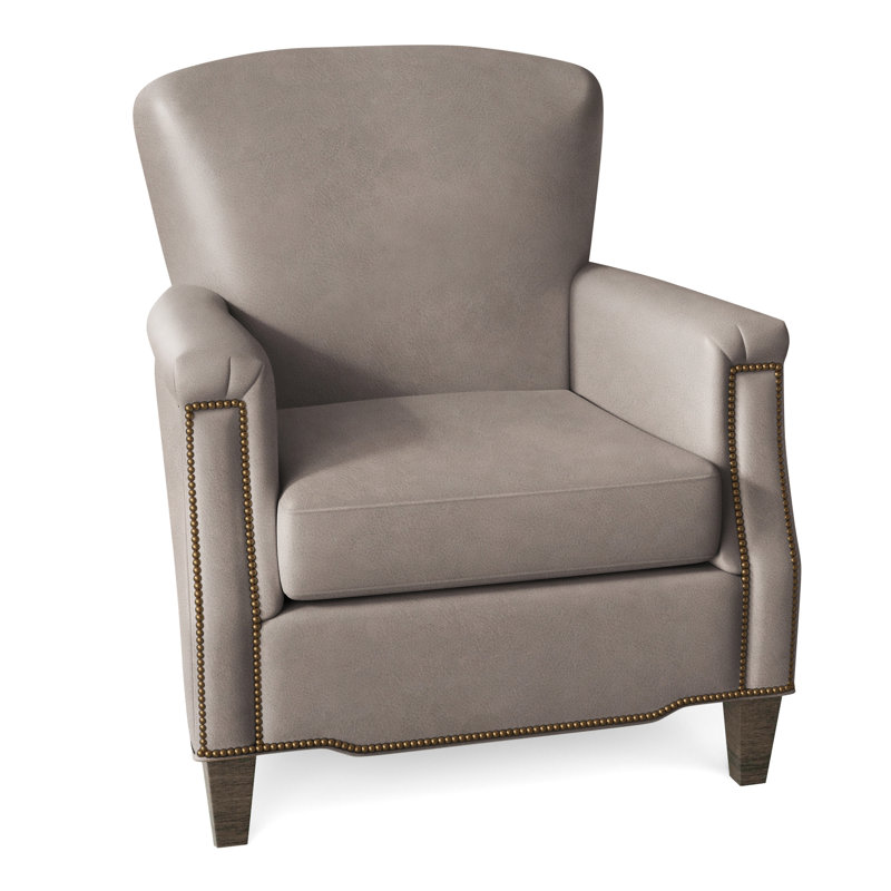 Vincent Armchair, French Natural, Aline Light Grey Genuine Leather, Cobblestone