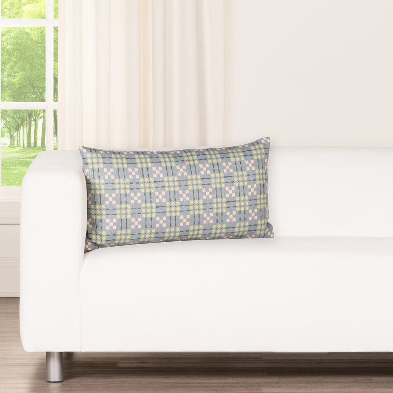 Coussin décoratif à motif géométrique Gridwork, Plumes, Bleu, Carré 22 po
