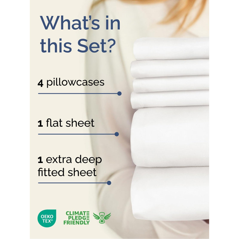 6 Piece Extra Deep Pocket Sheet Set, Cooling & Breathable Bed Sheets, Soft Hotel Luxury Bedding, Fits 18–24 Inch Mattress