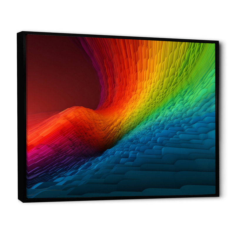 Vagues représentant un arc-en-ciel I - impression, Cadre flottant noir, H 34 po x l 44 po x P 1,5 po