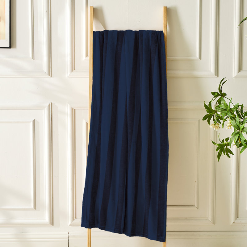 Couverture rayée en flanelle, Lit simple, Rayures bleu marine