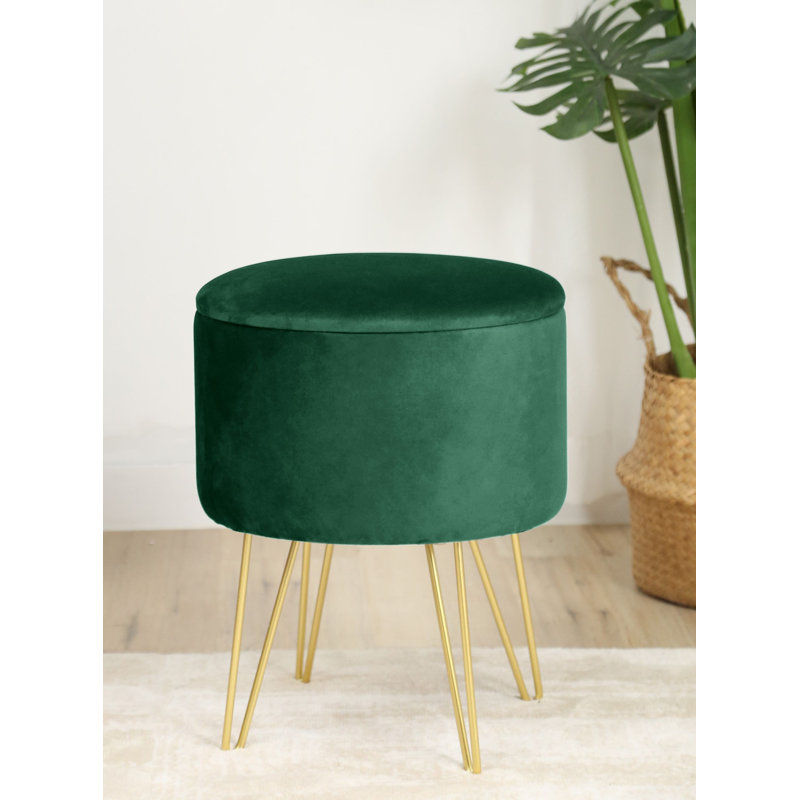 Ajeet 35cm Wide Velvet Tufted Circle Pouf Ottoman with Storage, Green
