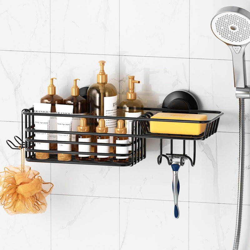 Black Shower Caddy Suction Bathroom Accessories Storage Shelf, 11 x 29 x 10 cm