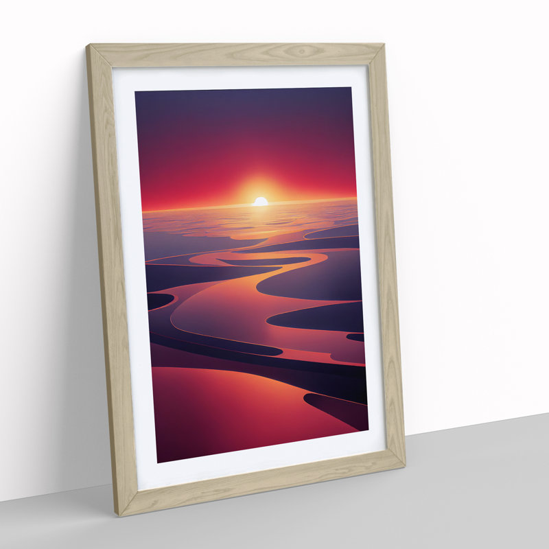 Futuristic Sunset View - Single Picture Frame Print, 34cm H x 25cm W x 2cm D, Oak