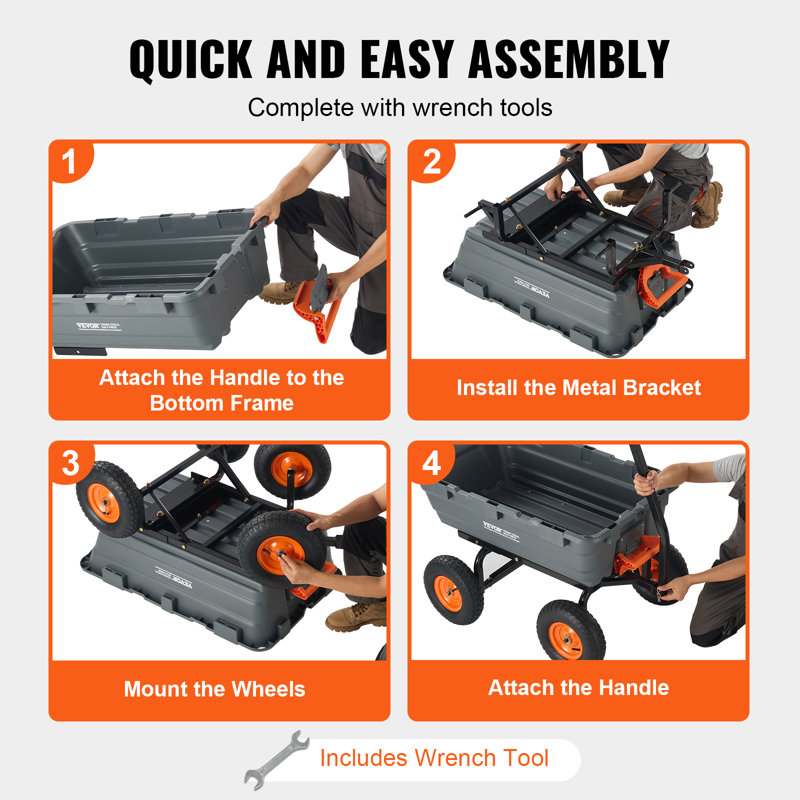 VEVOR Dump Cart, Poly Garden Dump Cart with Easy to Assemble Steel Frame Dump Wagon