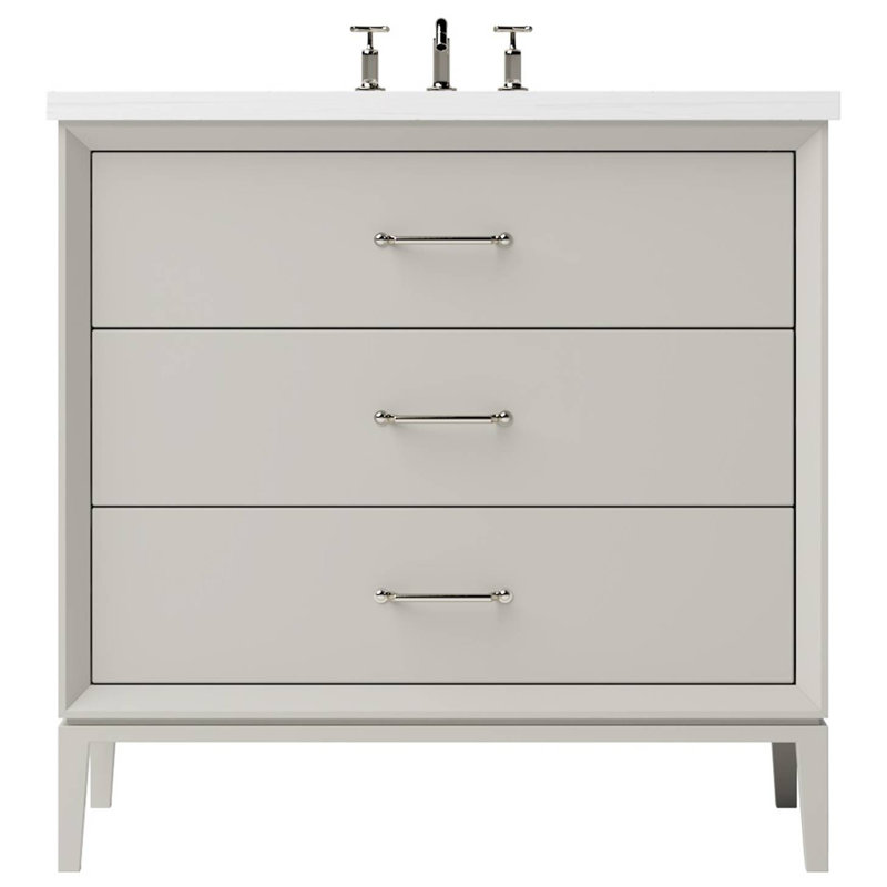 Meuble-lavabo simple à trois tiroirs Alexandra, Taupe rétro, 30", Nickel satiné