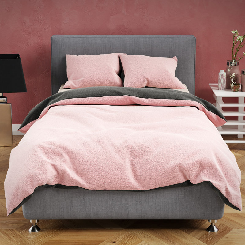 Chanson Bed Linen, 200 x 200 cm Duvet Cover Set with 2 Pillow Shams, Pink