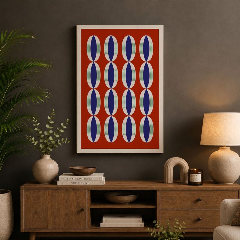Striped Grid Study Geometric - Wrapped Canvas, Terracotta Border, 30x20 - 76.2 x 50.8 cm