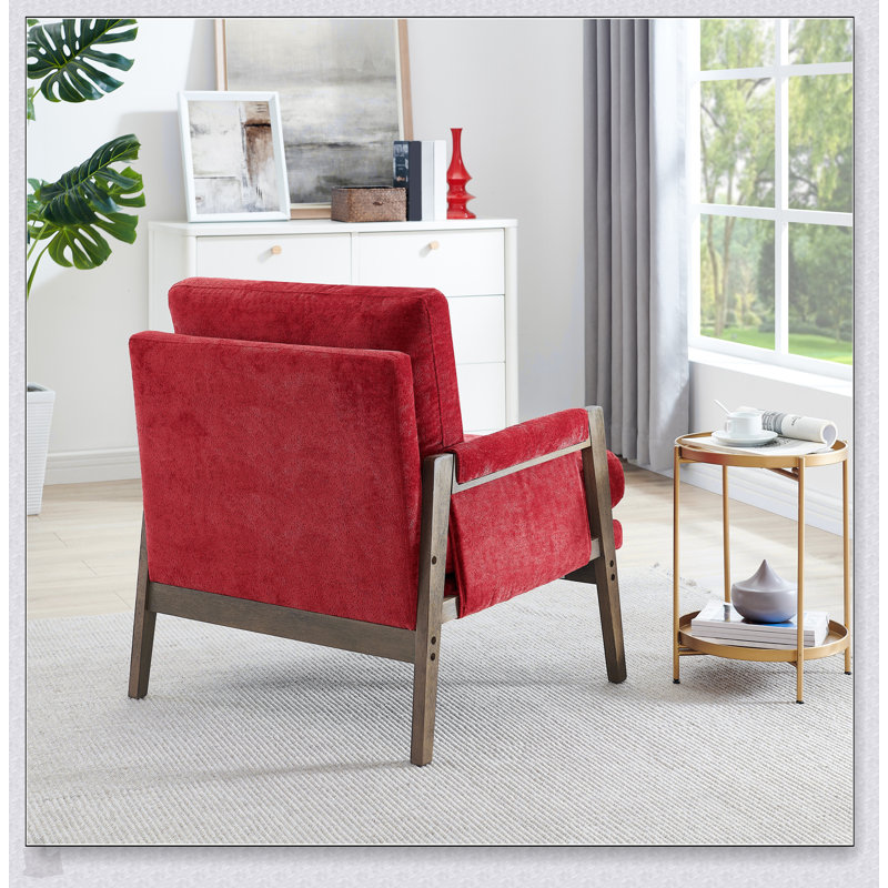 Fauteuil d'appoint Mid-Century moderne en velours rouge, confort luxueux et design intemporel pour tout espace de vie, Brun