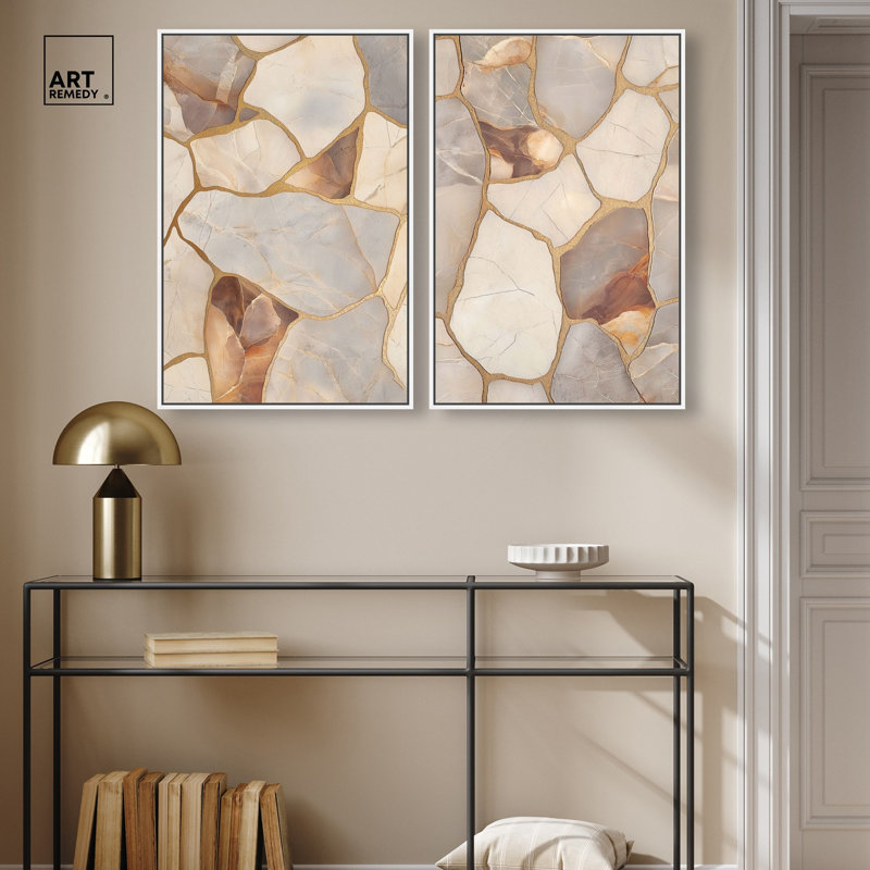 Décoration murale bohème texturée texturée "Tons terreux" par Art Remedy, cadre blanc, 20 x 30, H 31 po x l 21 po