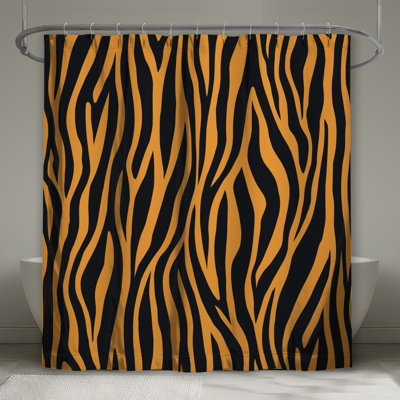 Rideaux de douche orange à rayures tigrées noires très longs