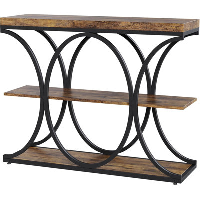 39" Farmhouse Console Table, 4-Tier Storage, Semi-Circle Metal Frame