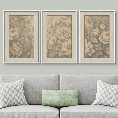 Flower Blossom Classic Peony Flowers Artwork, Vintage Floral Rustic Modern Living Room Pictures, Giclee Canvas Digital Print Framed Wall Art