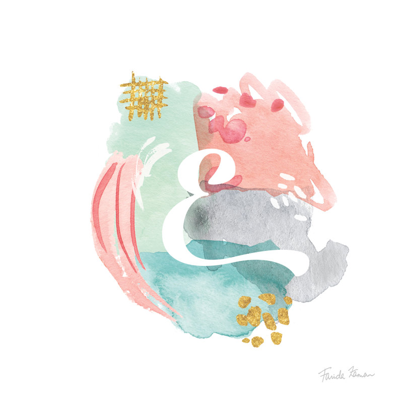 «Abstract Monogram E» par Farida Zaman - peinture sur toile tendue, H 30 po x l 30 po x P 1,25 po, Cadre doré simple, Non