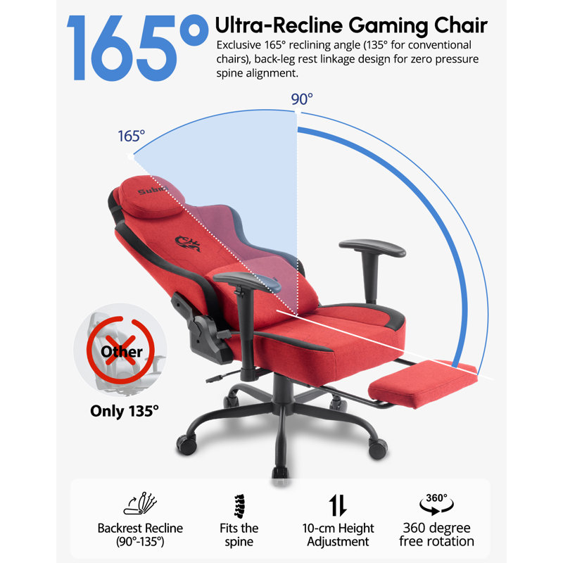 Gaming Chair, Gaming Chair for Adults, Ergonomic Computer Chair with Lumbar Support and Footrest, High Back PC Gamer Chair, Fabric Office Chair, 165°Recliner, Home, Comfy, 350LBS