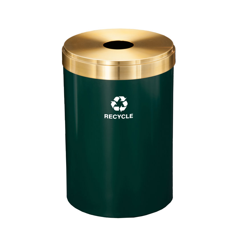 Steel Open Kitchen Trash Can, 41, Hunter Green/Satin Brass, 30" H x 20" W x 20" D