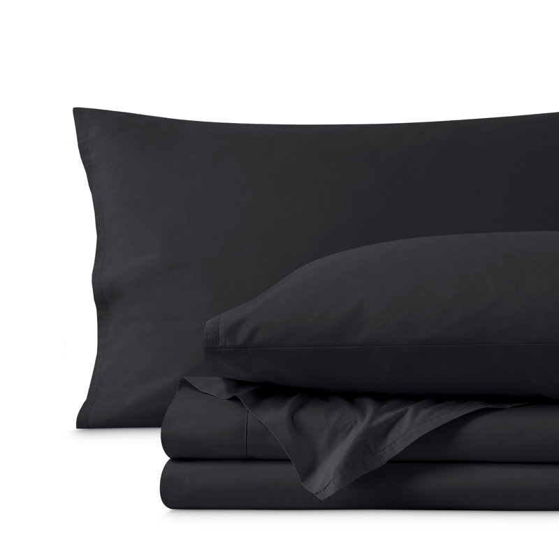 100% Cotton Percale Sheet Set, King Sheet Set with 2 Pillowcases, Black