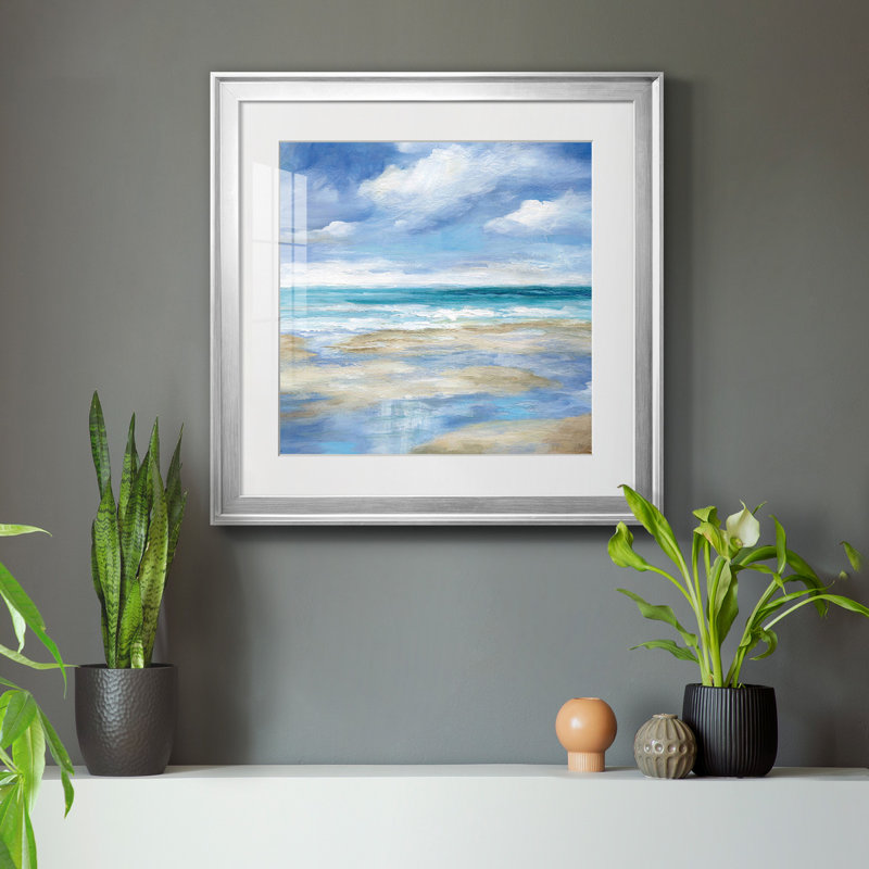 Washy Coast I - Reproduction d'art sur toile encadrée, Papier avec cadre argenté, H 17,5 po x l 17,5 po x P 1,5 po