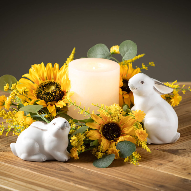 White Ceramic Spring Bunny Figurines Set of 2