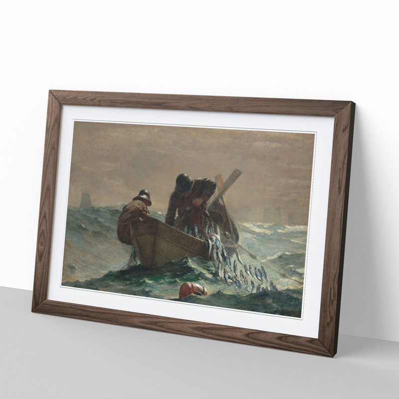 The Herring Net by Winslow Homer - Picture Frame Painting, Walnut, 27cm H x 36cm W x 2cm D