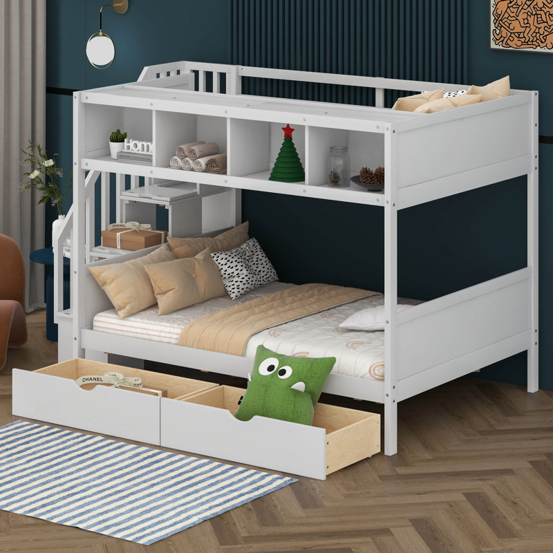 Lit superposé simple au dessus d'un lit double pour enfants, Blanc