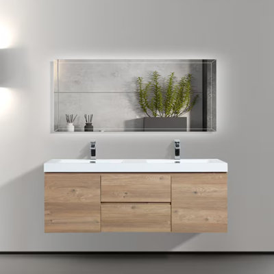 Claren 60-inch W x 20-inch D 2-Door & 2-Drawer Bathroom Vanity with Double Sink and Acrylic Countertop