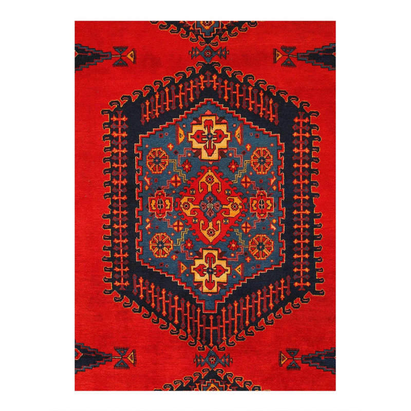 Tapis oriental noir / bleu / rouge en laine / coton 6 pi 8 po x 9 pi 11 po Oriental
